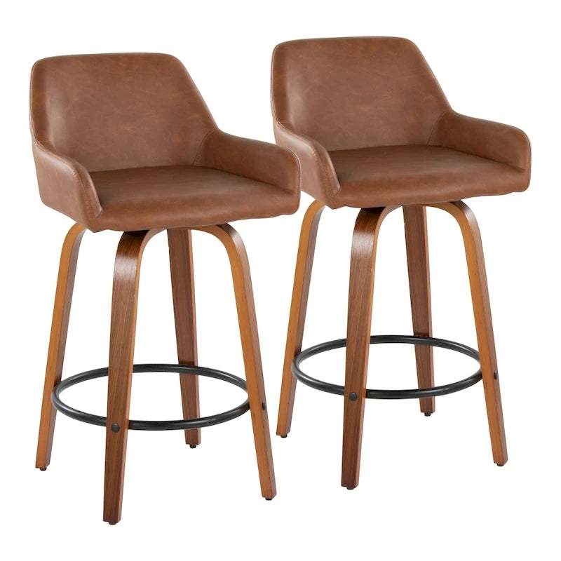 Tabouret de comptoir à hauteur fixe avec pieds en bois courbé et repose-pieds rond (lot de 2)