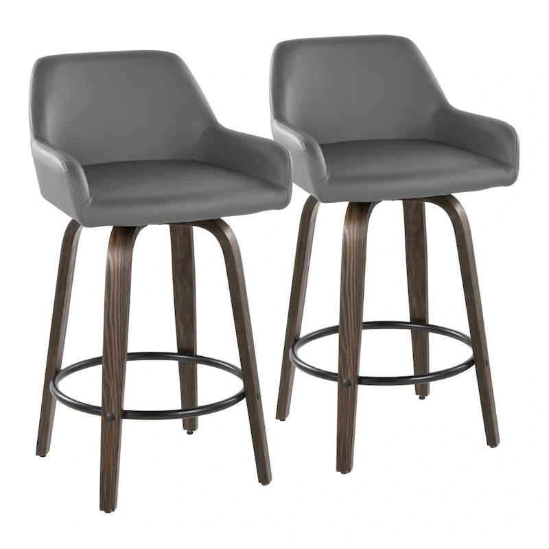 Tabouret de comptoir à hauteur fixe avec pieds en bois courbé et repose-pieds rond (lot de 2)