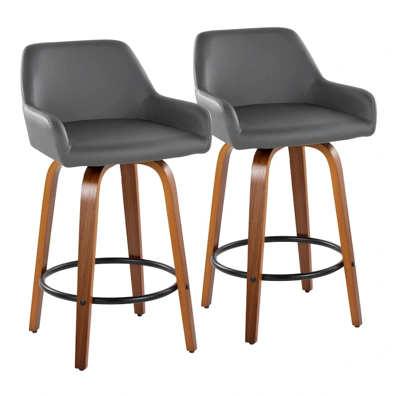 Tabouret de comptoir à hauteur fixe avec pieds en bois courbé et repose-pieds rond (lot de 2)