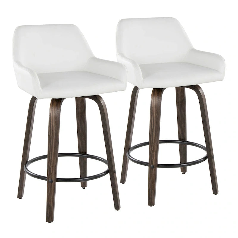 Tabouret de comptoir à hauteur fixe avec pieds en bois courbé et repose-pieds rond (lot de 2)