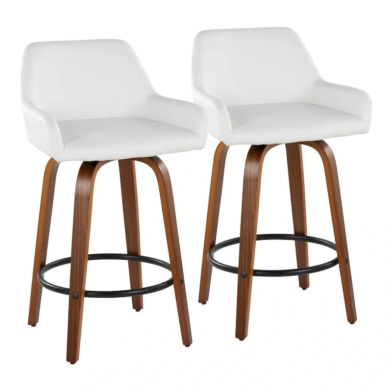 Tabouret de comptoir à hauteur fixe avec pieds en bois courbé et repose-pieds rond (lot de 2)