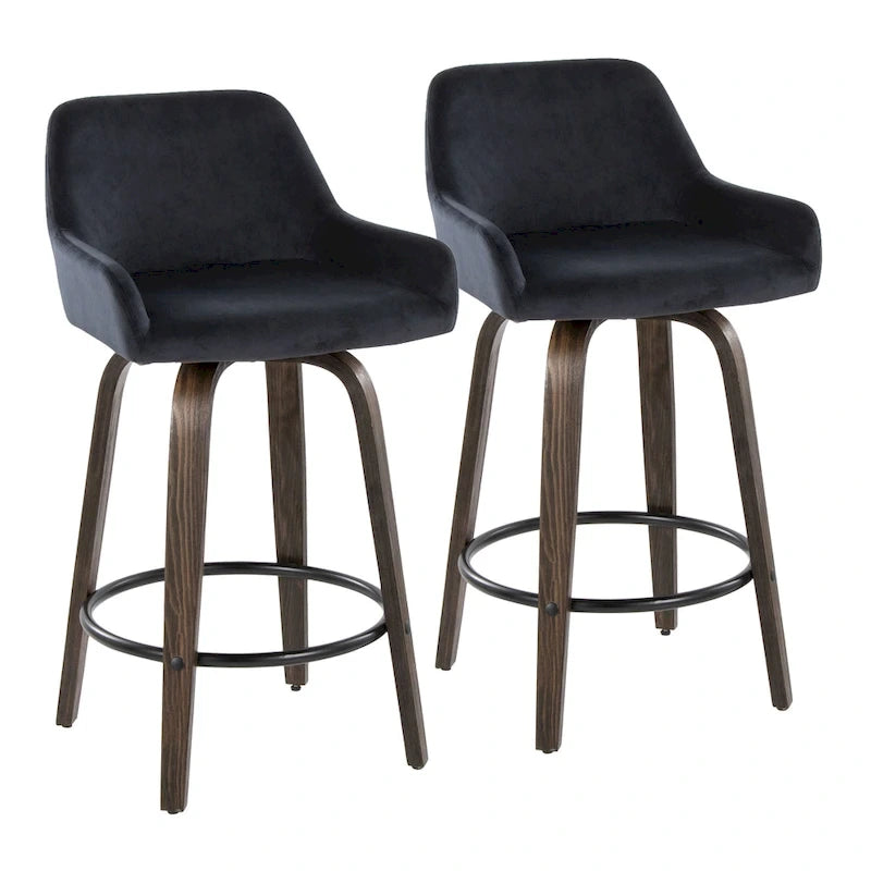 Tabouret de comptoir à hauteur fixe avec pieds en bois courbé et repose-pieds rond (lot de 2)