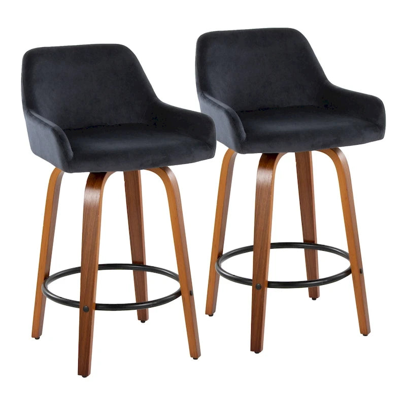 Tabouret de comptoir à hauteur fixe avec pieds en bois courbé et repose-pieds rond (lot de 2)