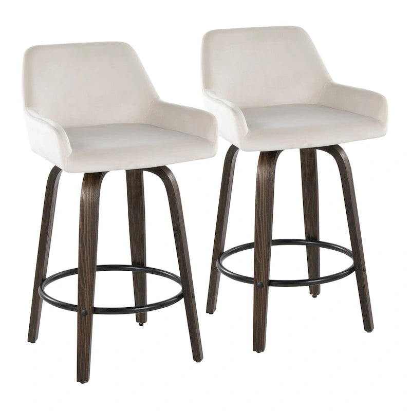 Tabouret de comptoir à hauteur fixe avec pieds en bois courbé et repose-pieds rond (lot de 2)