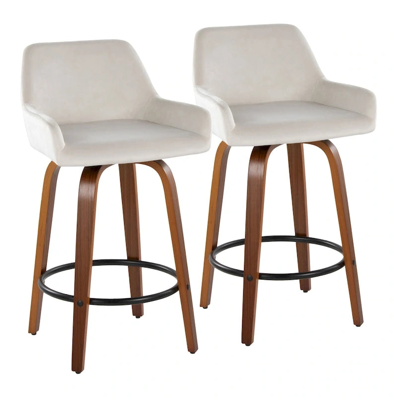 Tabouret de comptoir à hauteur fixe avec pieds en bois courbé et repose-pieds rond (lot de 2)