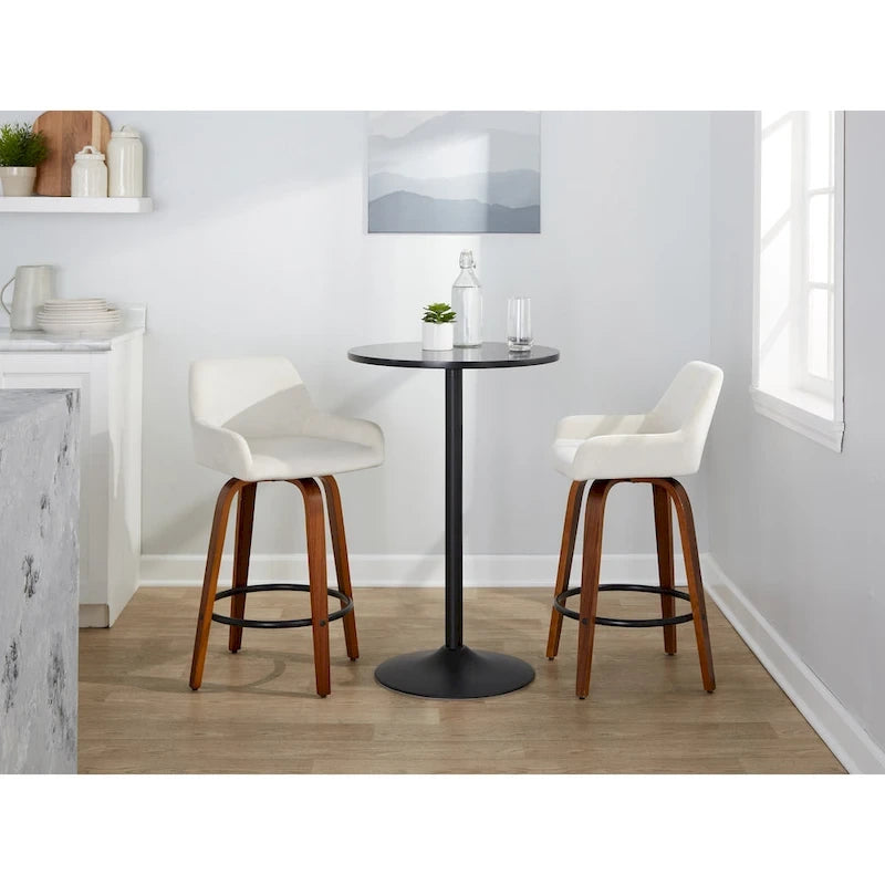 Tabouret de comptoir à hauteur fixe avec pieds en bois courbé et repose-pieds rond (lot de 2)
