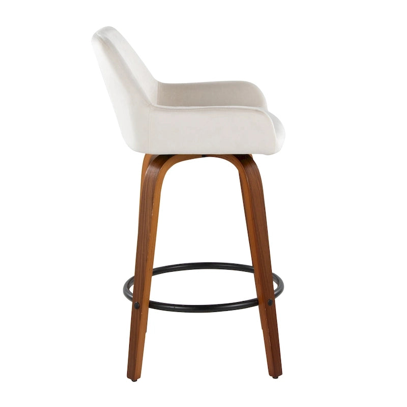 Tabouret de comptoir à hauteur fixe avec pieds en bois courbé et repose-pieds rond (lot de 2)