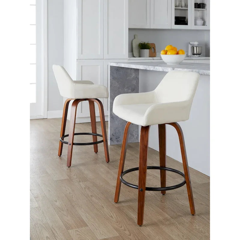 Tabouret de comptoir à hauteur fixe avec pieds en bois courbé et repose-pieds rond (lot de 2)