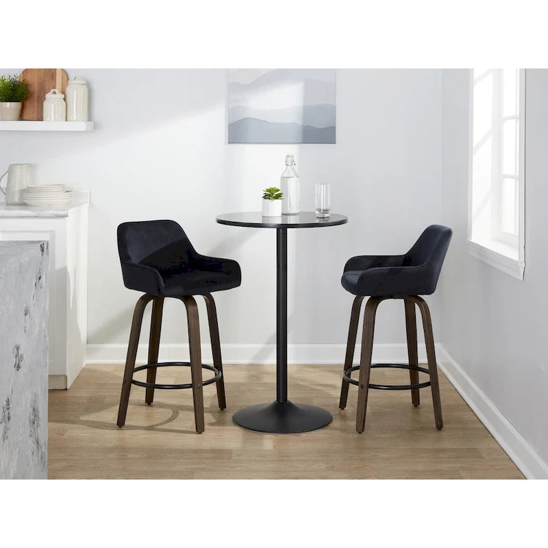 Tabouret de comptoir à hauteur fixe avec pieds en bois courbé et repose-pieds rond (lot de 2)