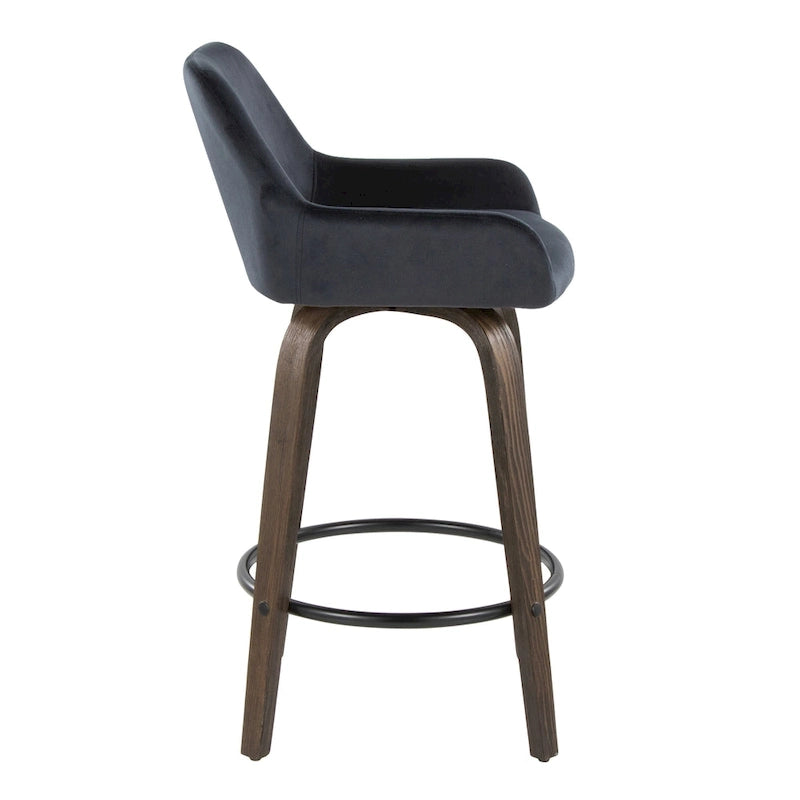 Tabouret de comptoir à hauteur fixe avec pieds en bois courbé et repose-pieds rond (lot de 2)
