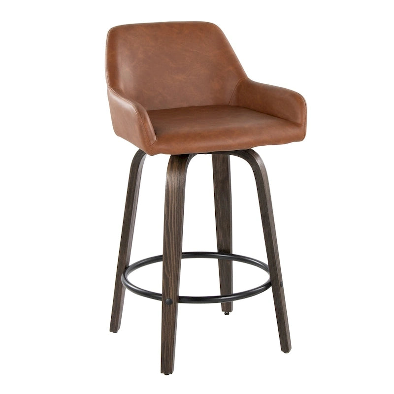 Tabouret de comptoir à hauteur fixe avec pieds en bois courbé et repose-pieds rond (lot de 2)