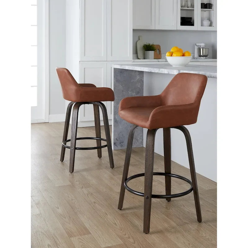 Tabouret de comptoir à hauteur fixe avec pieds en bois courbé et repose-pieds rond (lot de 2)