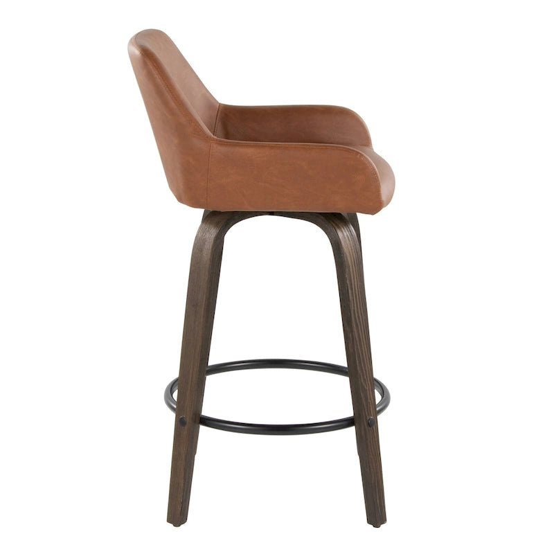 Tabouret de comptoir à hauteur fixe avec pieds en bois courbé et repose-pieds rond (lot de 2)