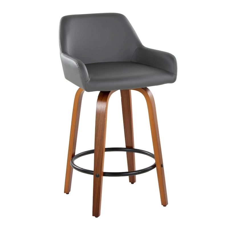 Tabouret de comptoir à hauteur fixe avec pieds en bois courbé et repose-pieds rond (lot de 2)