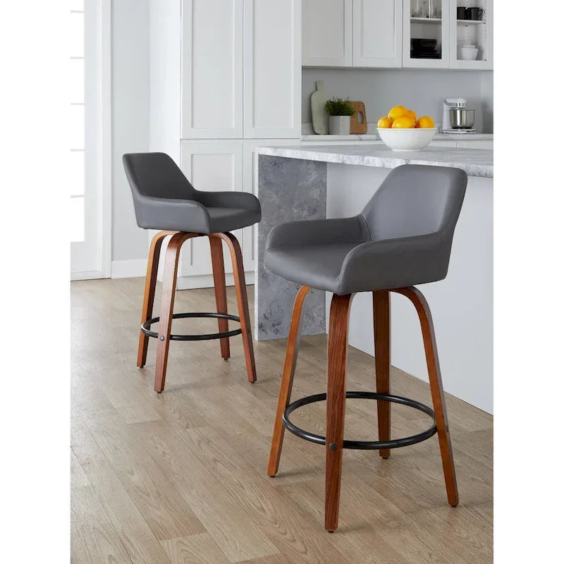 Tabouret de comptoir à hauteur fixe avec pieds en bois courbé et repose-pieds rond (lot de 2)