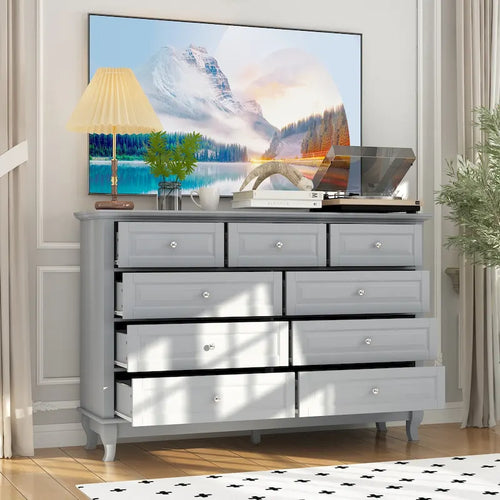 Commode à 9 tiroirs : Commode spacieuse au design épuré, laquée