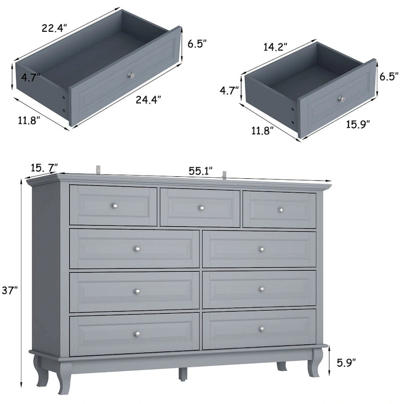 Commode à 9 tiroirs : Commode spacieuse au design épuré, laquée