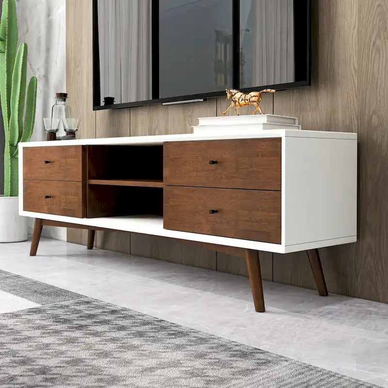Meuble TV blanc du milieu du siècle, au design inédit