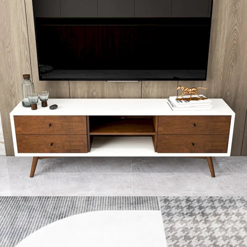 Meuble TV blanc du milieu du siècle, au design inédit