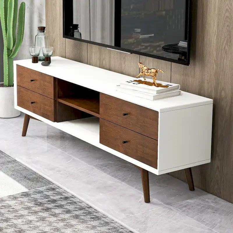 Meuble TV blanc du milieu du siècle, au design inédit