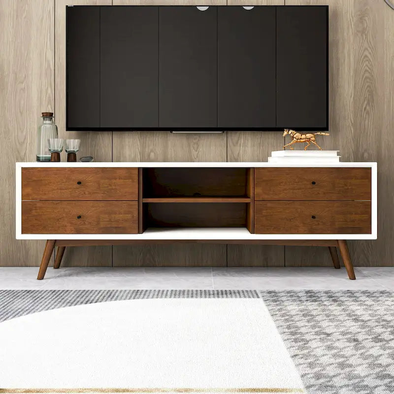 Meuble TV blanc du milieu du siècle, au design inédit