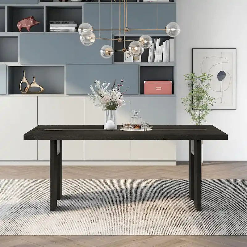 Table à manger contemporaine en verre de 76 pouces avec LED