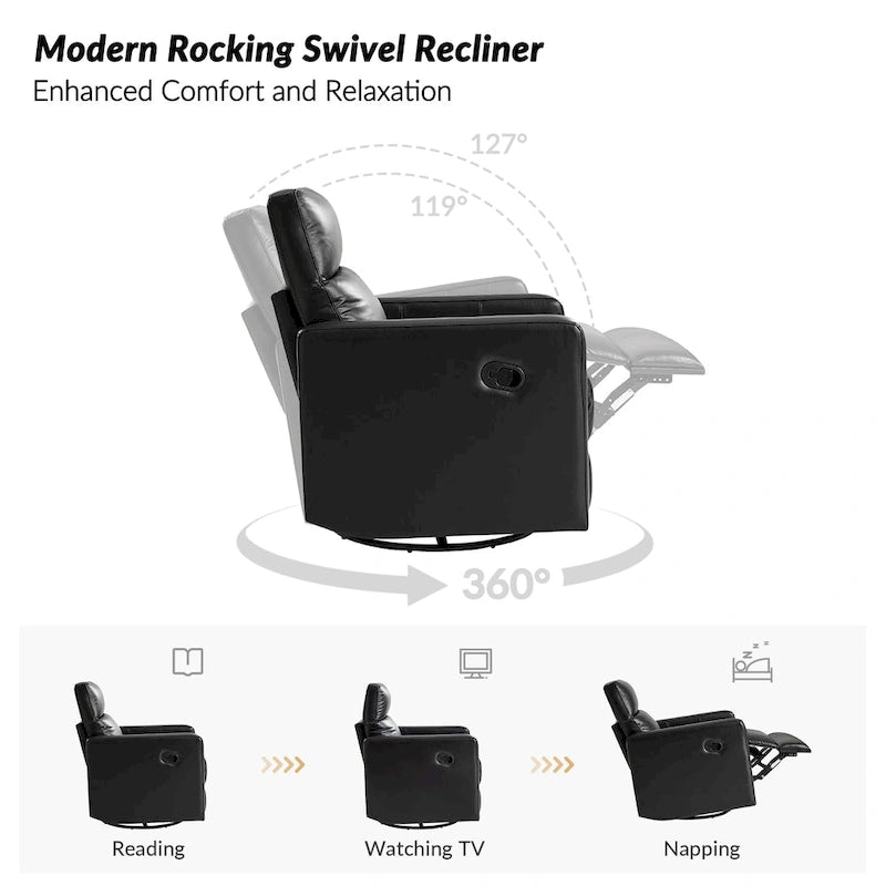 Fauteuil inclinable pivotant et à bascule en cuir véritable