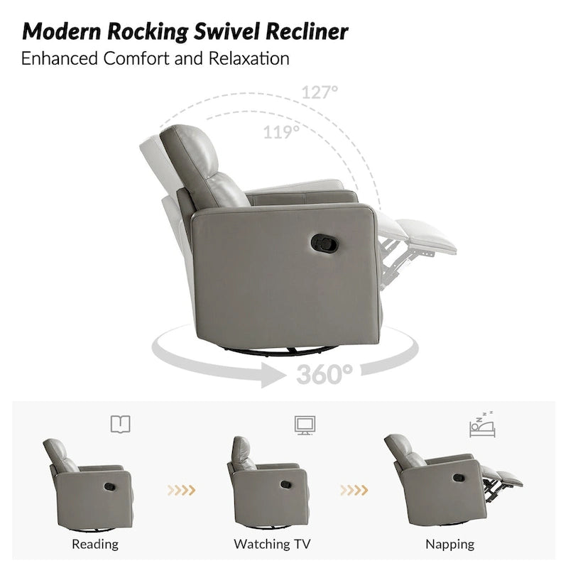 Fauteuil inclinable pivotant et à bascule en cuir véritable