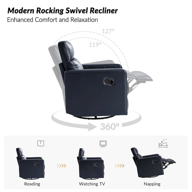 Fauteuil inclinable pivotant et à bascule en cuir véritable