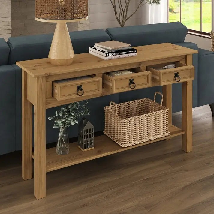 Console de table en bois Wood Hall 3 tiroirs