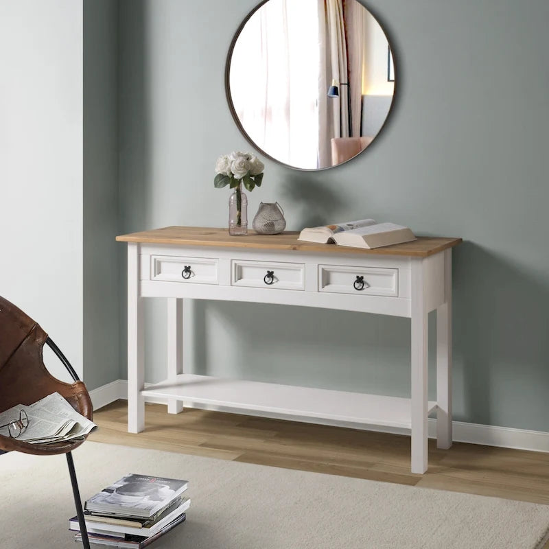 Console de table en bois Wood Hall 3 tiroirs