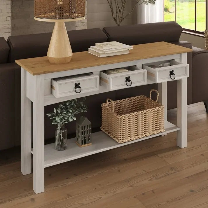 Console de table en bois Wood Hall 3 tiroirs