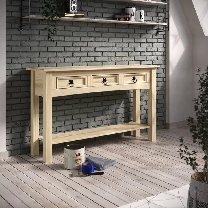 Console de table en bois Wood Hall 3 tiroirs