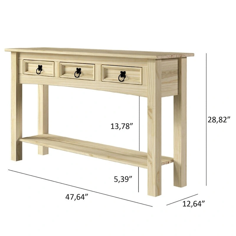Console de table en bois Wood Hall 3 tiroirs