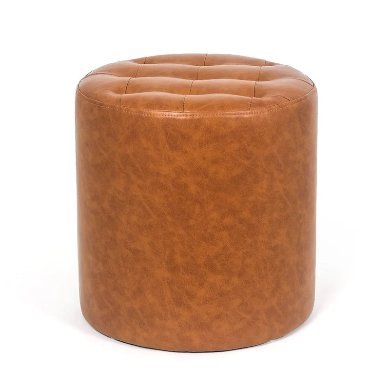 Pouf rond capitonné en similicuir pour repose-pieds