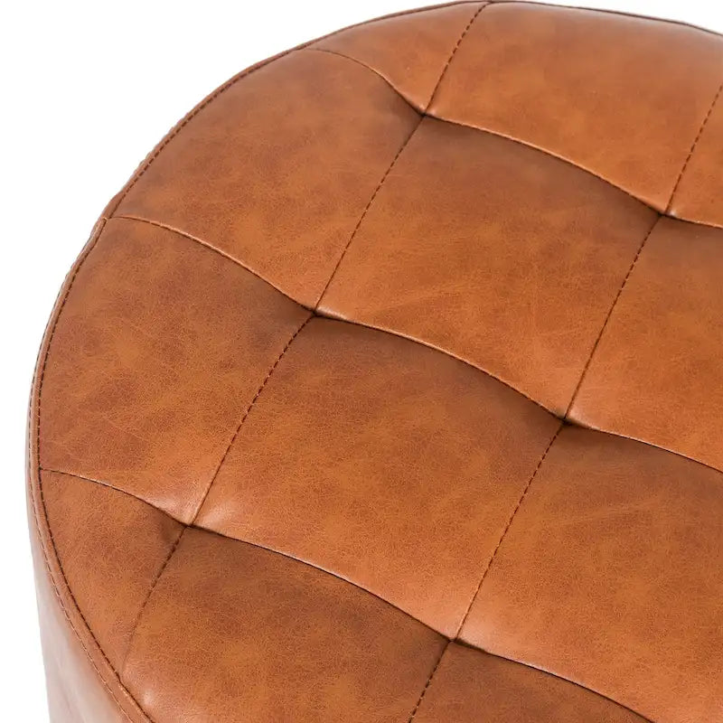 Pouf rond capitonné en similicuir pour repose-pieds