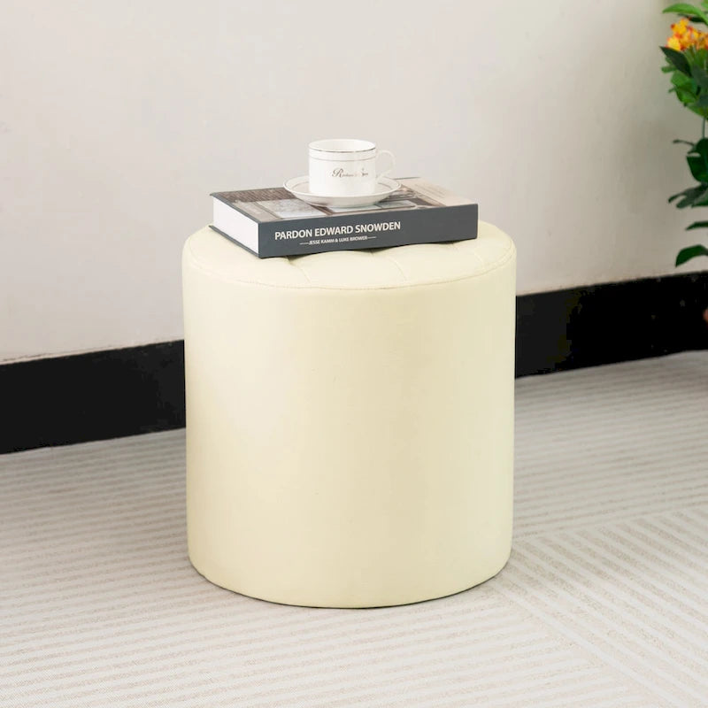 Pouf rond capitonné en similicuir pour repose-pieds