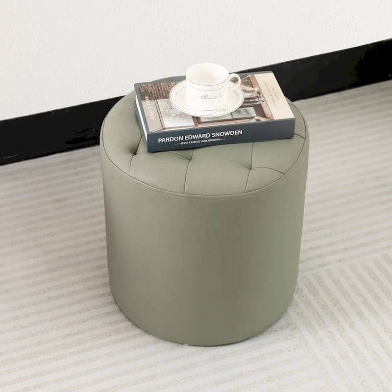 Pouf rond capitonné en similicuir pour repose-pieds