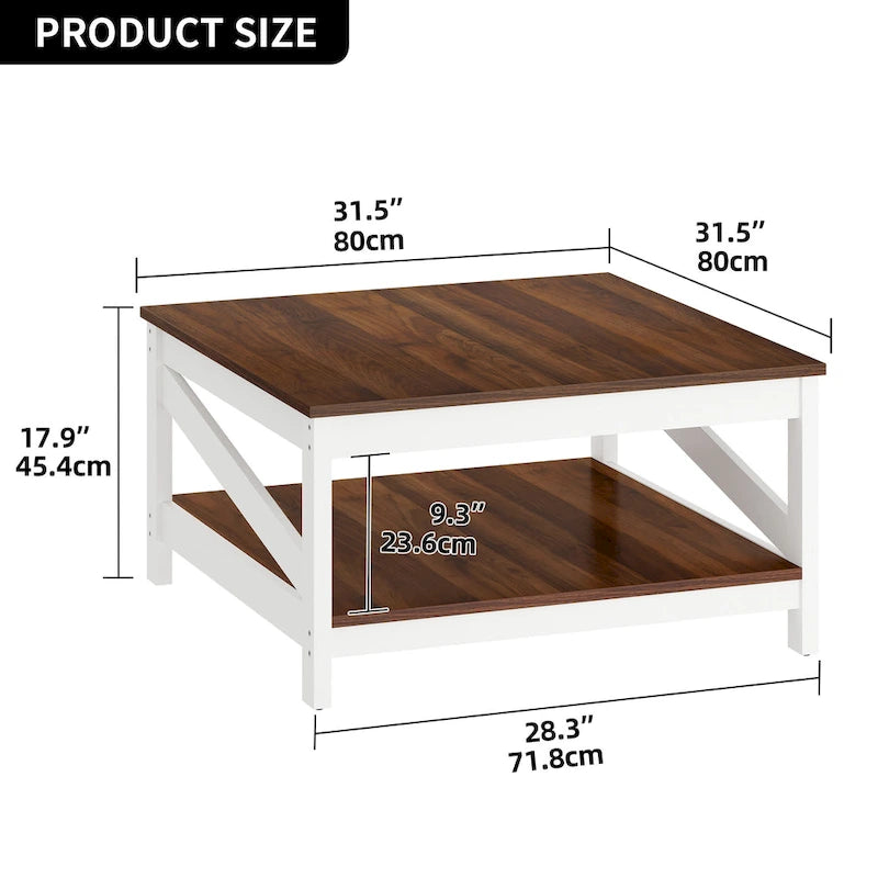 Table basse de ferme avec étagère, table centrale à 2 niveaux pour salon