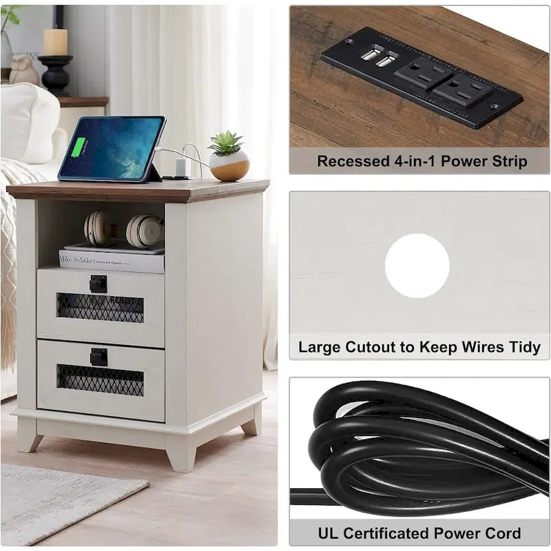 Table de chevet de ferme avec station de recharge