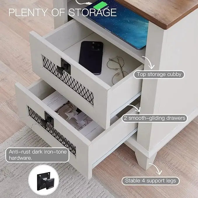Table de chevet de ferme avec station de recharge