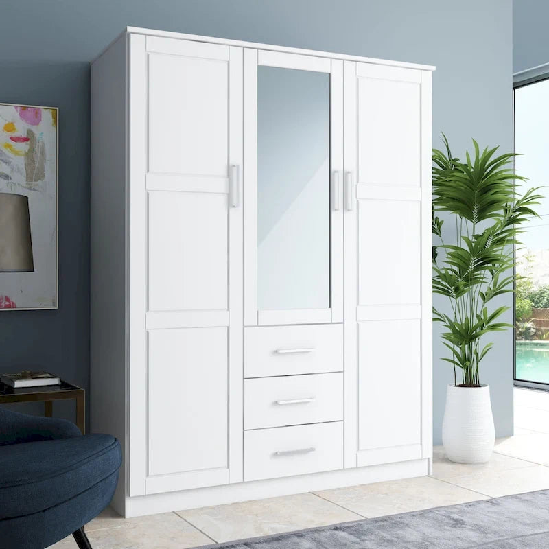 Armoire 3 portes en bois massif avec portes en bois massif ou portes miroir