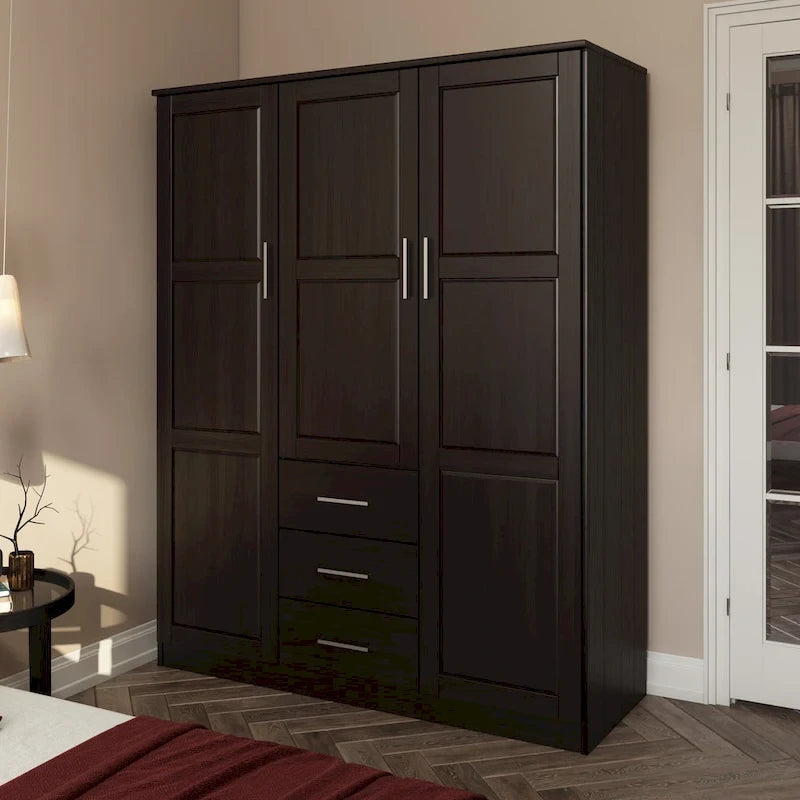 Armoire 3 portes en bois massif avec portes en bois massif ou portes miroir