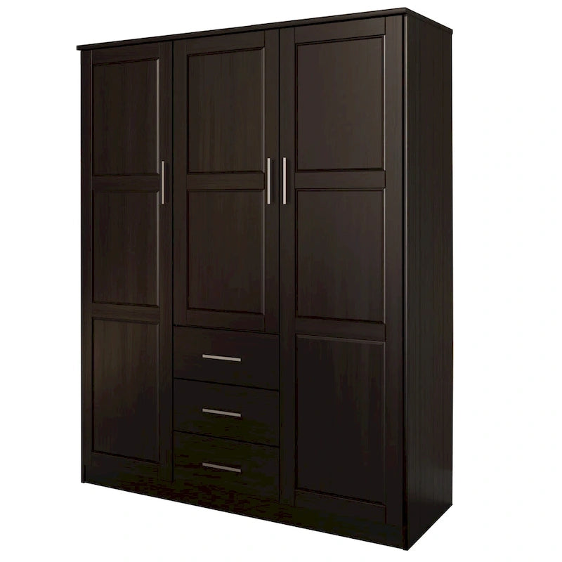 Armoire 3 portes en bois massif avec portes en bois massif ou portes miroir