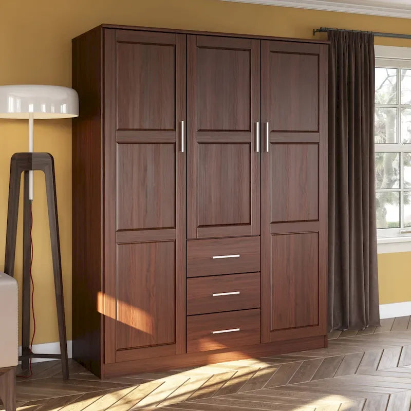 Armoire 3 portes en bois massif avec portes en bois massif ou portes miroir