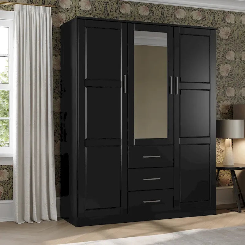 Armoire 3 portes en bois massif avec portes en bois massif ou portes miroir