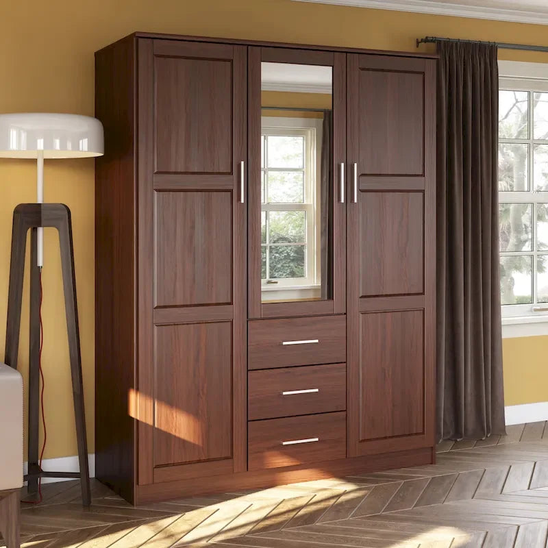 Armoire 3 portes en bois massif avec portes en bois massif ou portes miroir