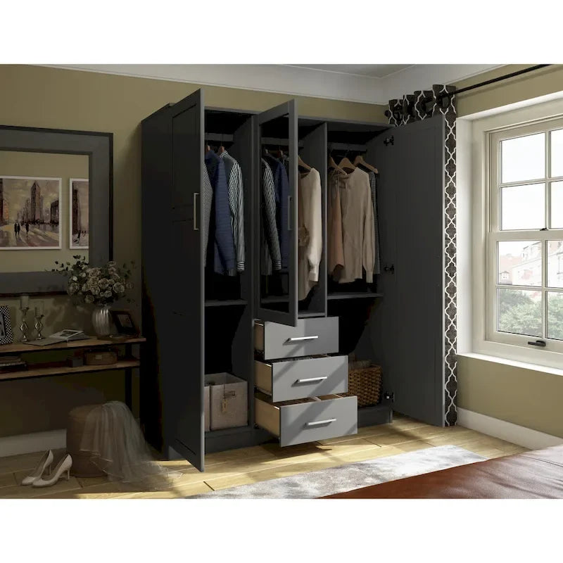 Armoire 3 portes en bois massif avec portes en bois massif ou portes miroir