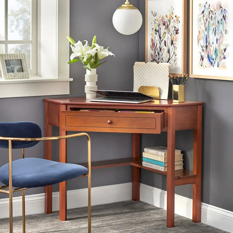 Bureau d'angle pour ordinateur en bois massif/MDF