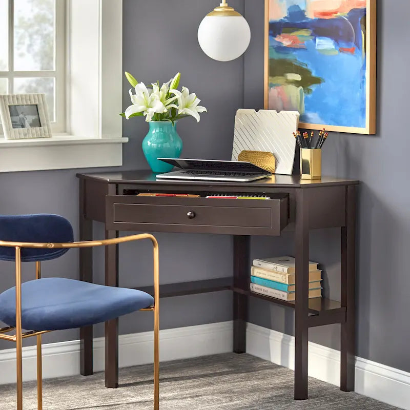 Bureau d'angle pour ordinateur en bois massif/MDF